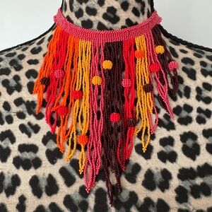 Hand-crafted Beaded Fringe Choker Necklace